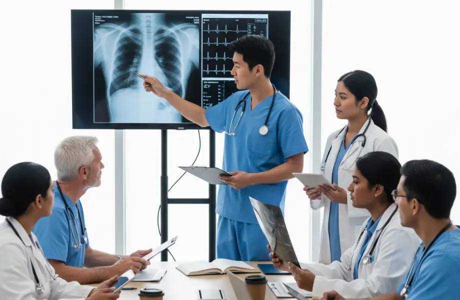 multidisciplinary medical team, doctor team collaboration, specialist doctors group, healthcare professionals meeting