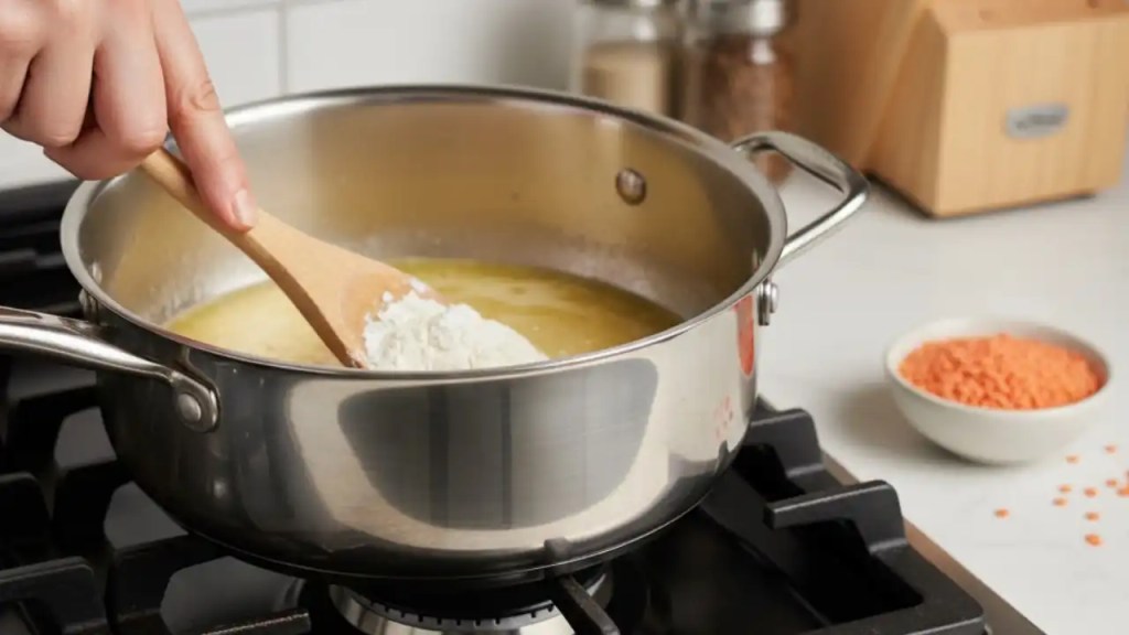 tencerede un kavurma, çorba için un kavurma, tereyağlı un kavurma, mercimek çorbası meyanesi, un ve tereyağı kavurma