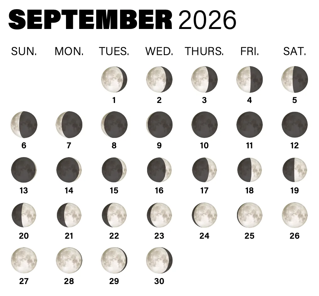 Diagram illustrating the monthly cycle and phase transitions of the 2026 full moons.