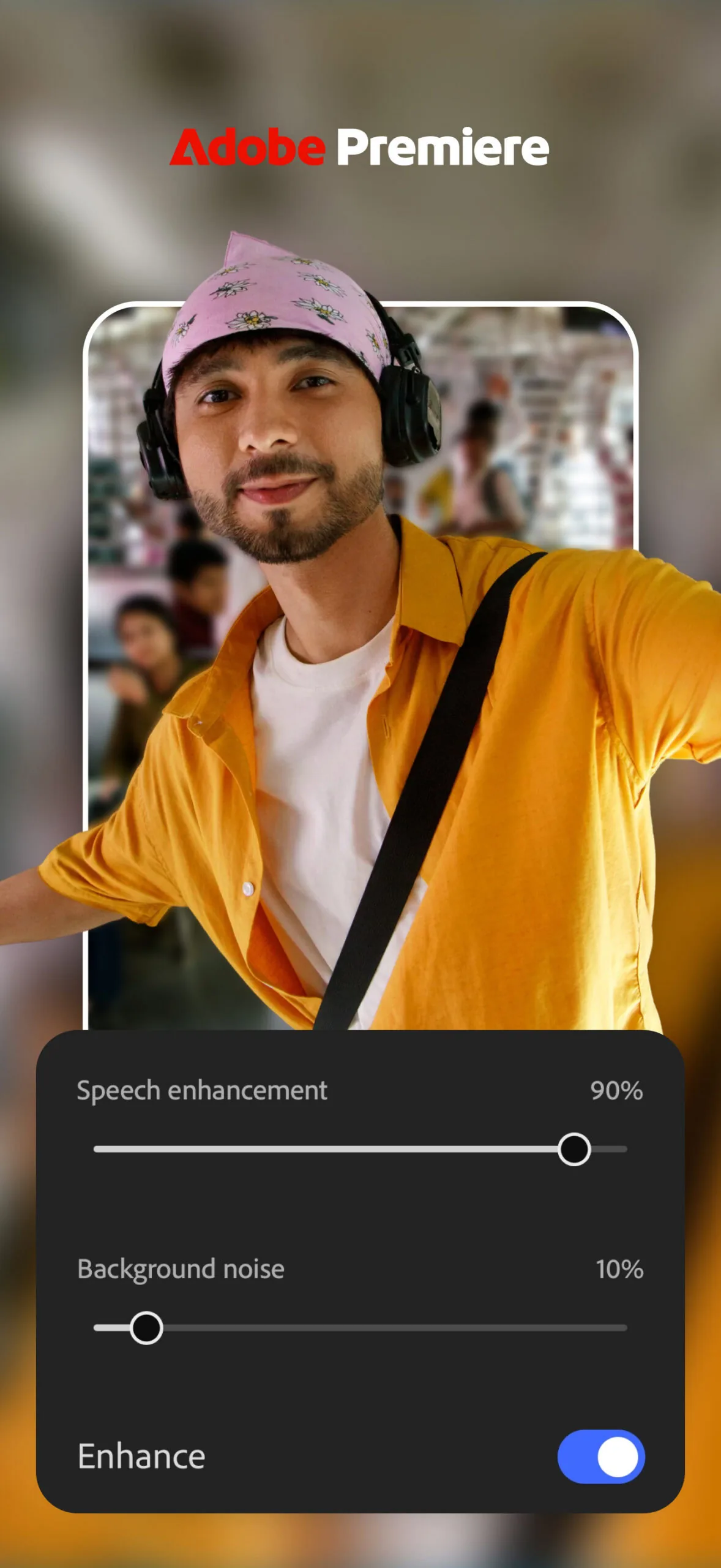 Enhance Audio tool settings in the Adobe Premiere Android editing suite.