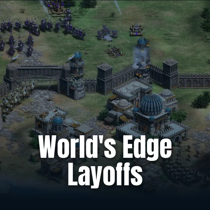 Promotional artwork for Age of Empires developer World's Edge showing historical military campaigns.