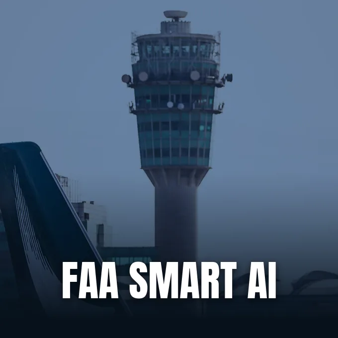 Editorial visual from Futurism covering the FAA rollout of SMART AI in air traffic control.