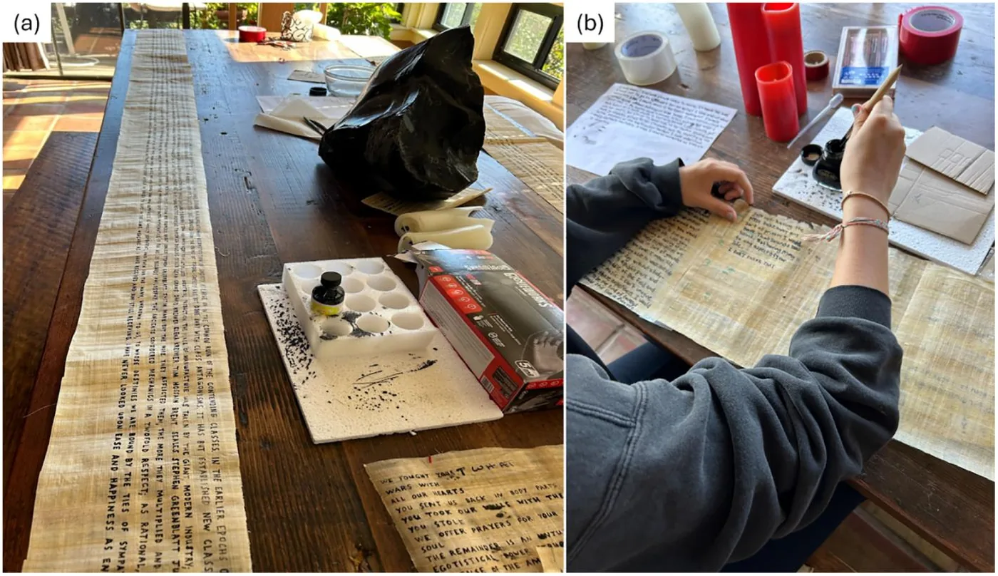 Preparation of model papyrus to simulate ancient charred scrolls using varied lead concentrations.