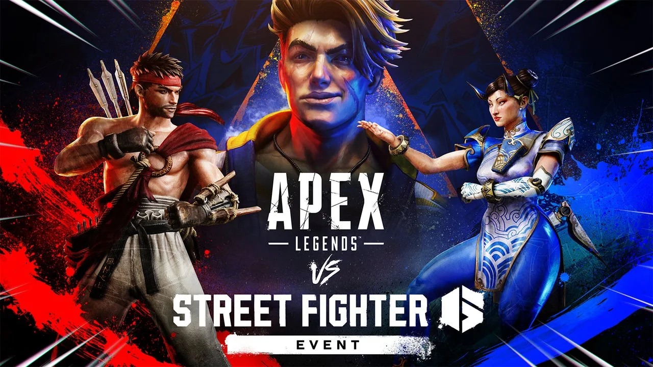 Event details showcasing fighter skins and cosmetic rewards in the Apex Legends Street Fighter collaboration.