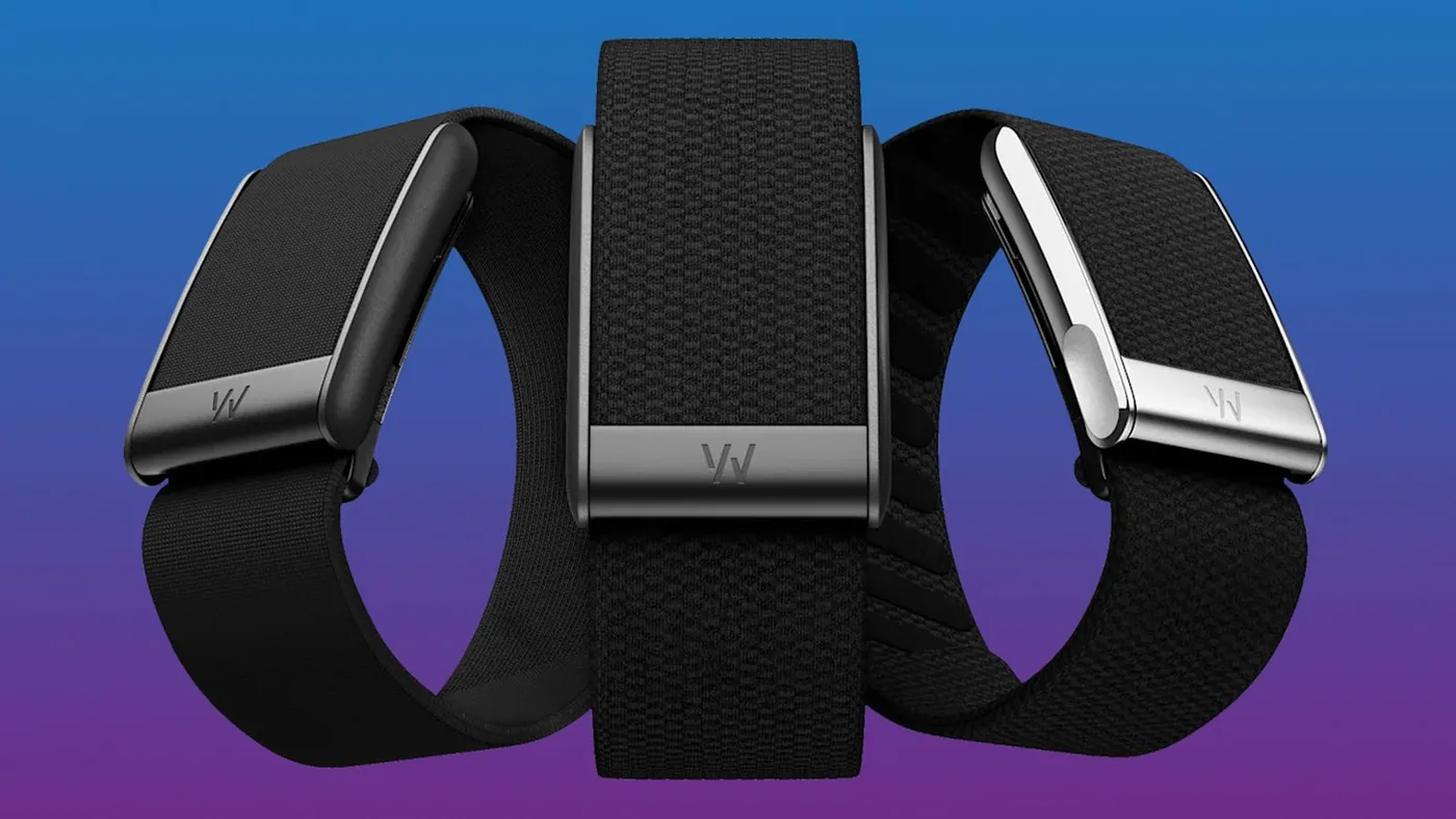 A Whoop band highlighting the screenless fitness tracker design.