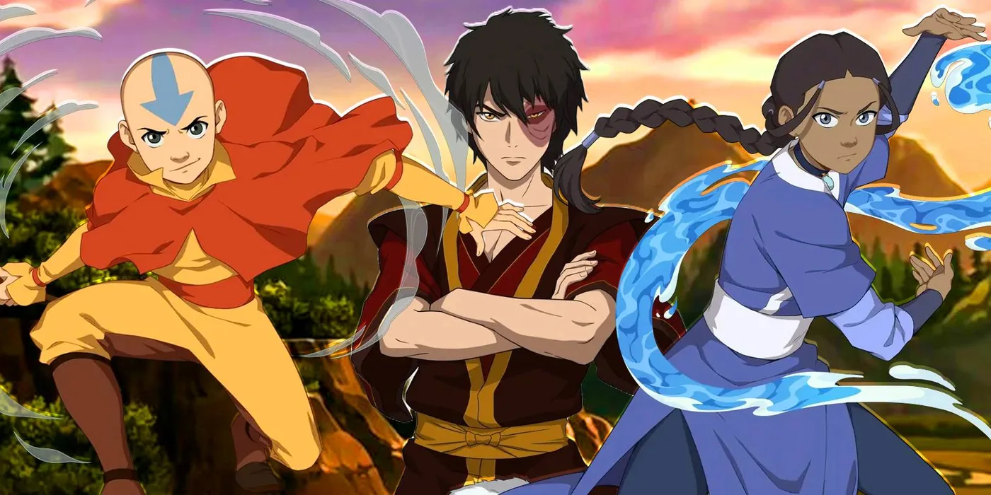 Avatar Last Airbender characters depicted across key animated story arcs.
