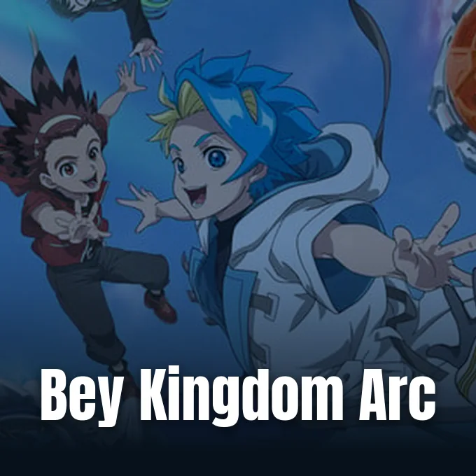 Promotional visual for the Beyblade X anime Bey Kingdom Arc announcement.