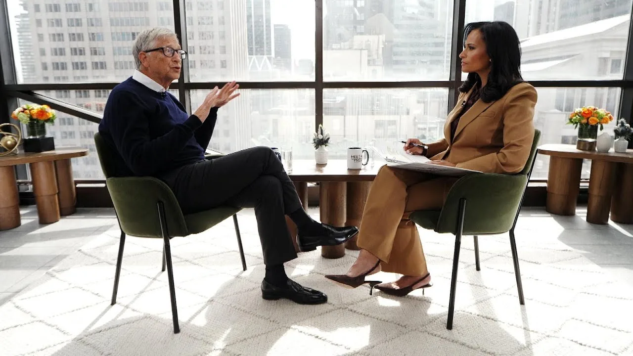 Bill Gates AI interview on Meet the Press evaluating emergency kill switch limitations.