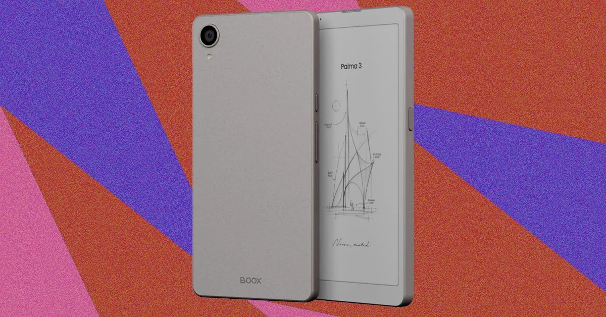 The Boox Palma 3 handheld reading device alongside larger digital paper tablets.
