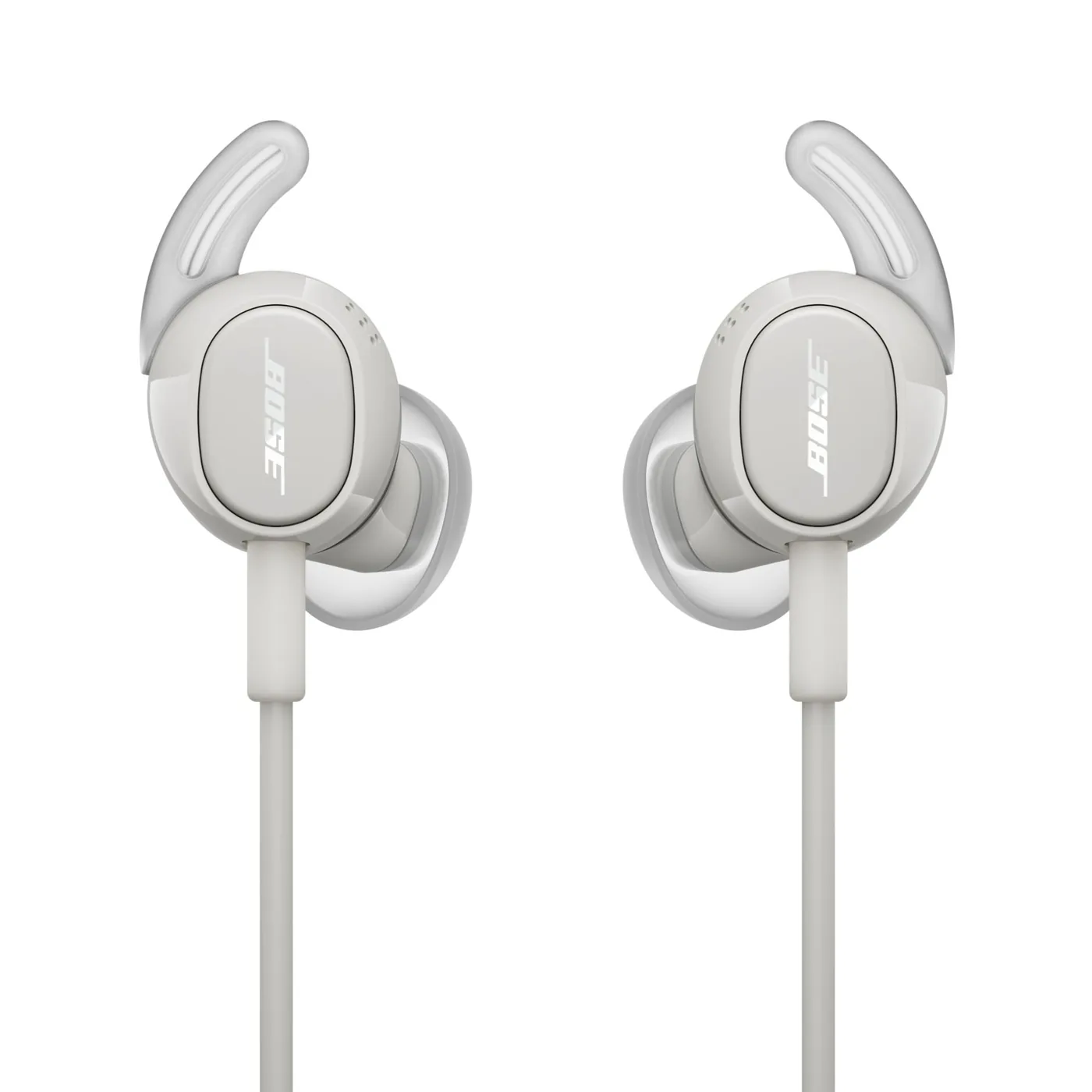 White Smoke edition of the Bose wired earbuds showing inline remote controls.