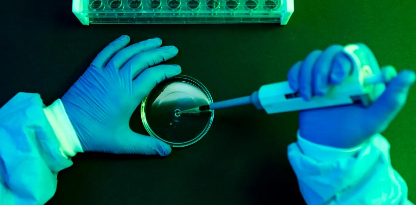 A clinical laboratory setting where researchers study cancer causing infections