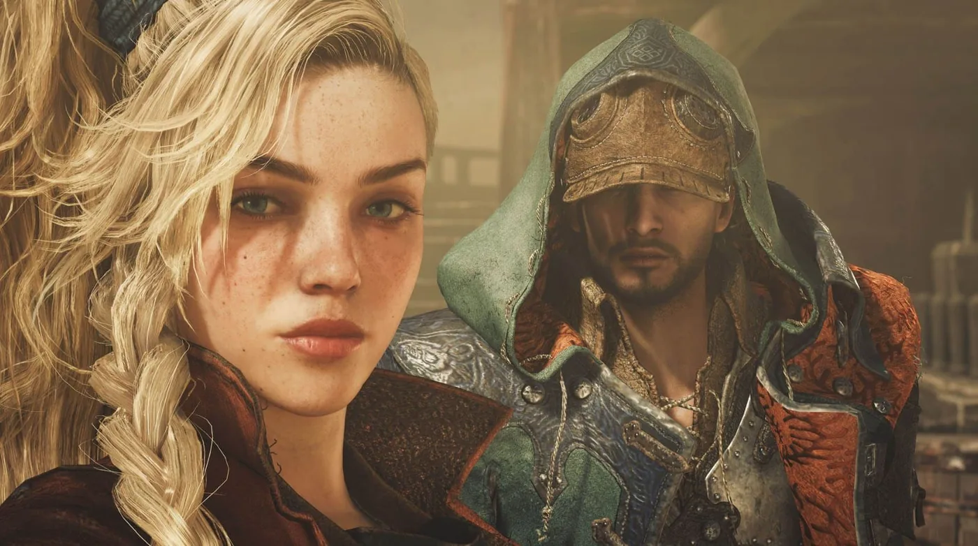 Hunter and Palico companion characters in Monster Hunter Wilds.