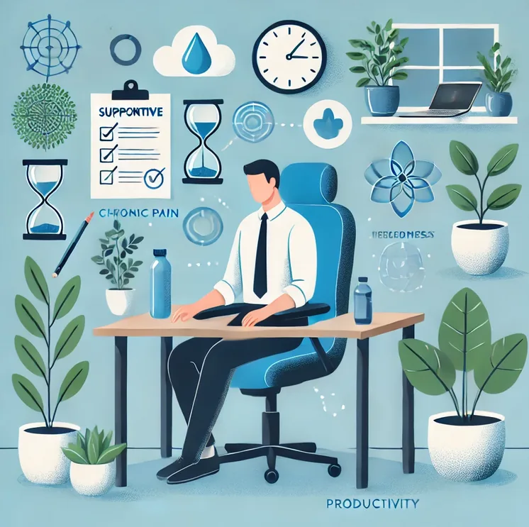 An employee using ergonomic equipment to alleviate symptoms of chronic pain at work.