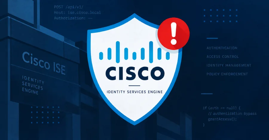 Cybersecurity advisory graphic illustrating the Cisco ISE zero-day security flaw.
