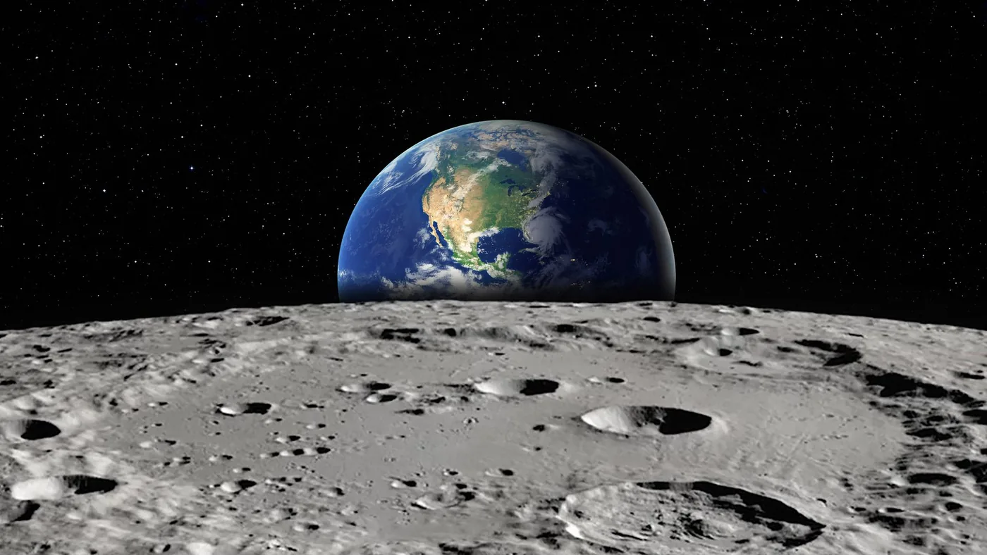 Surface of the Moon shown in Earth.com reporting on water constraints for potential cities on the Moon.