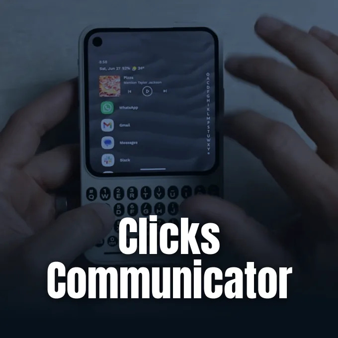A hands-on view of the Clicks Communicator physical keyboard smartphone showcased by Clicks Technology at CES.