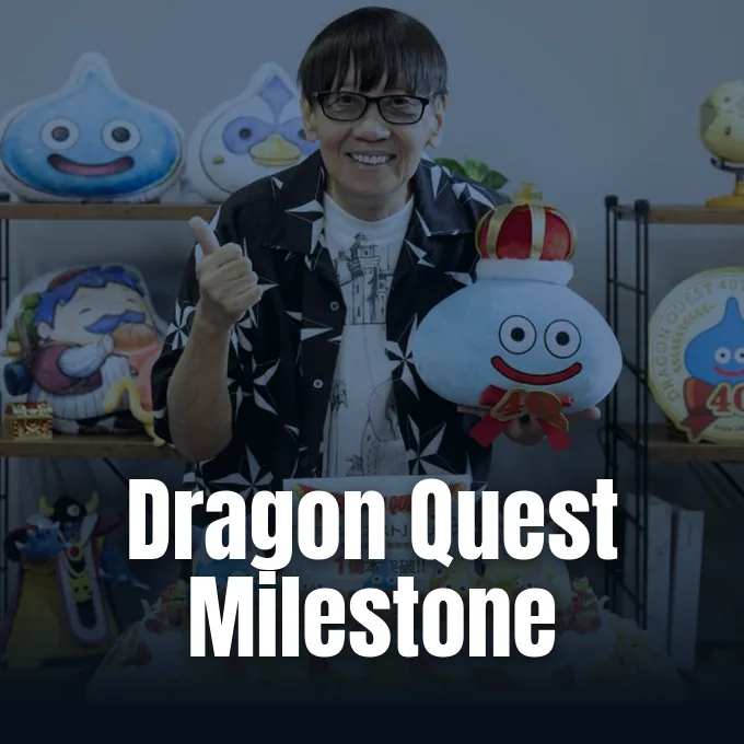 Square Enix promotional illustration celebrating Dragon Quest series sales reaching 100 million units.