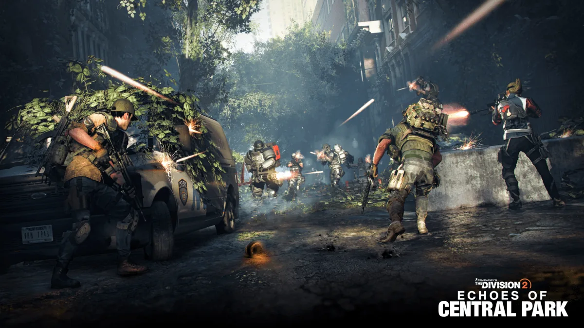 Promotional display highlighting Echoes of Central Park gameplay in tactical gear.