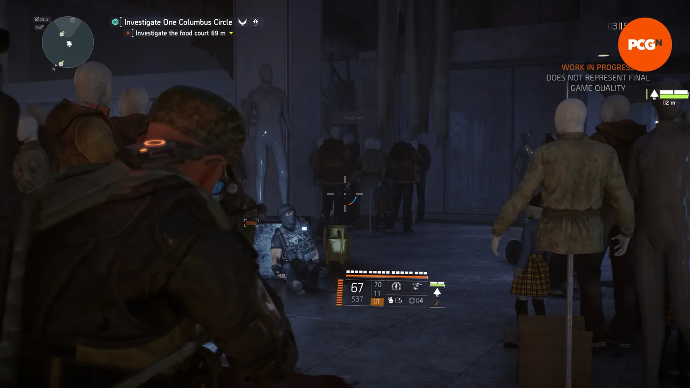 A division agent stands near mannequins during an Echoes of Central Park assignment.