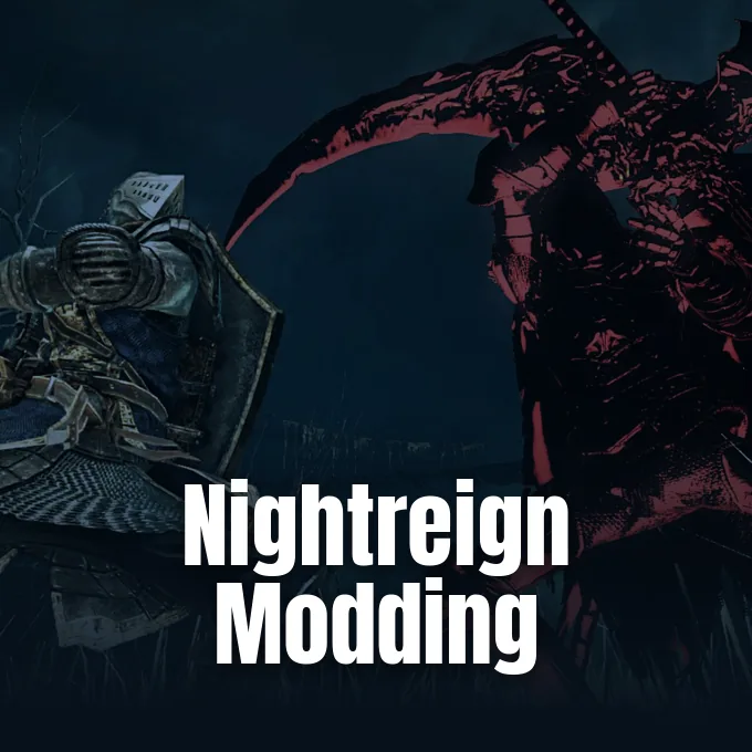 Promotional imagery illustrating Elden Ring Nightreign mods and FromSoftware cooperative community projects.