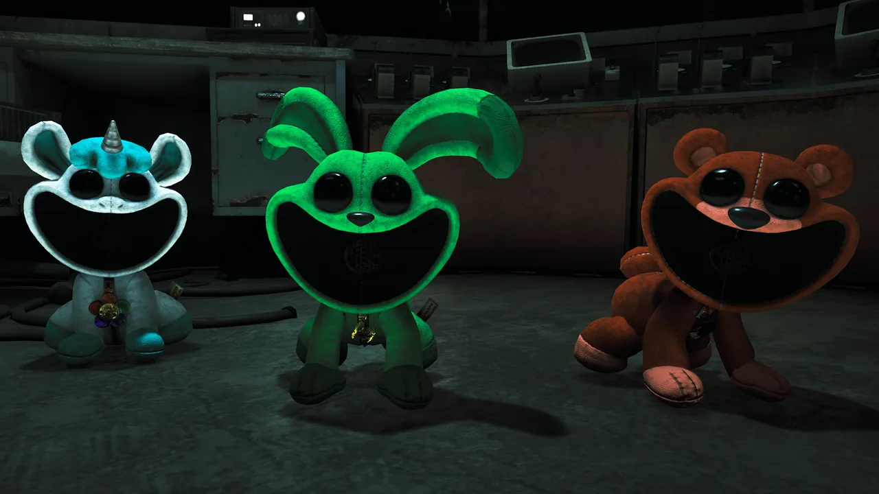 Gameplay screenshot from Escape From Playtime showing the abandoned factory interior.