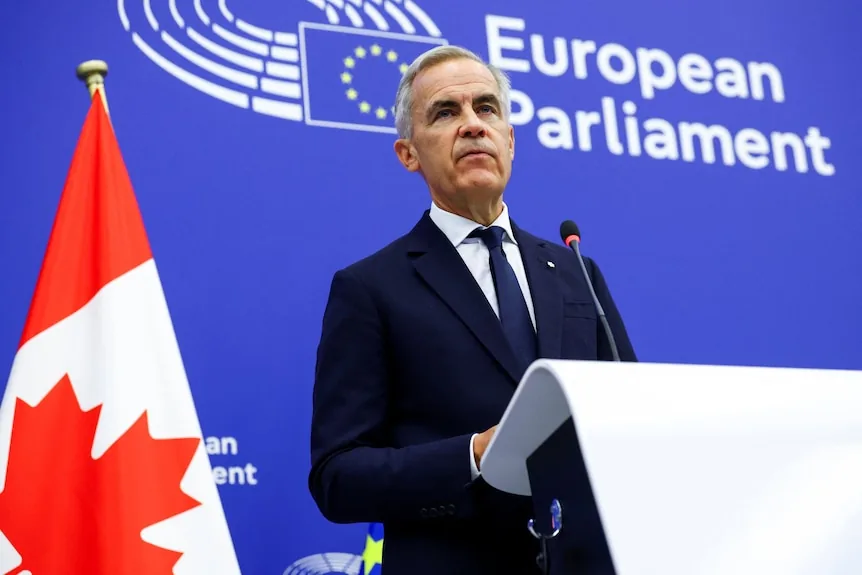 Mark Carney addresses the European Parliament regarding potential EU associate membership and shared economic resilience.