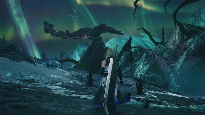 Final Fantasy Revelation world exploration scene featuring the Highwind airship