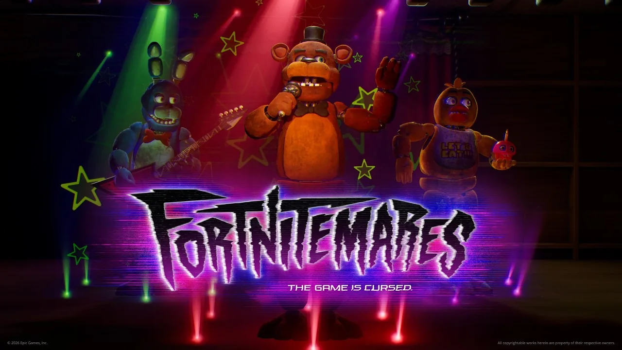 Official teaser thumbnail announcing Five Nights at Freddy's joining the Fortnitemares 2026 event.