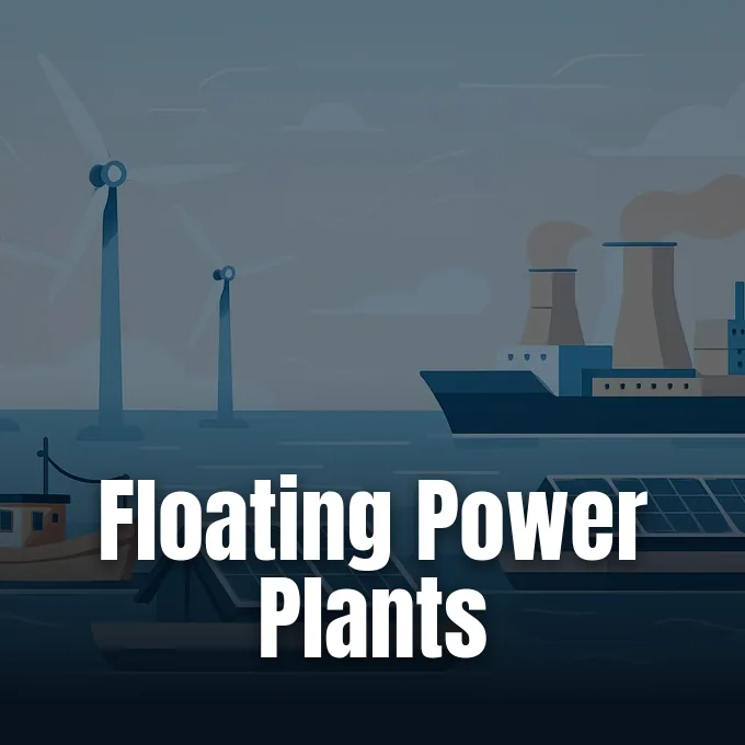 Floating power plants providing offshore electricity to coastal communities