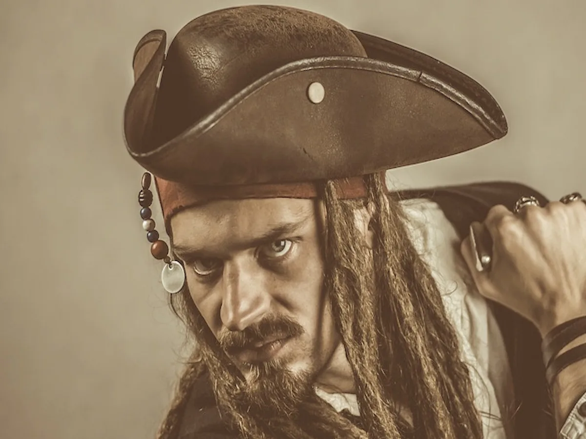 Illustration depicting pirate folklore and maritime stereotypes during the golden age of piracy.