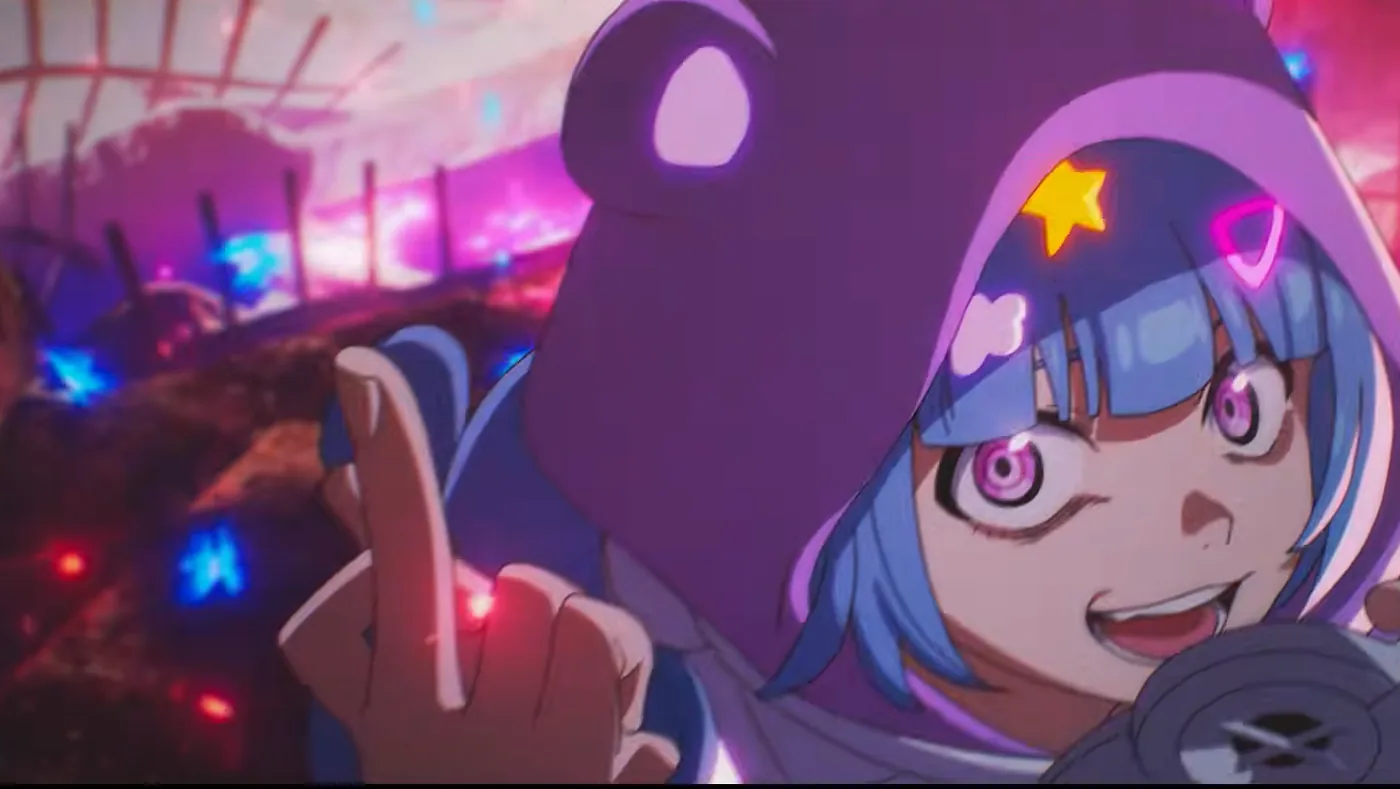 Promotional screenshot from the Grotesqqque trailer highlighting the YOROSHIKU★Girl segment.