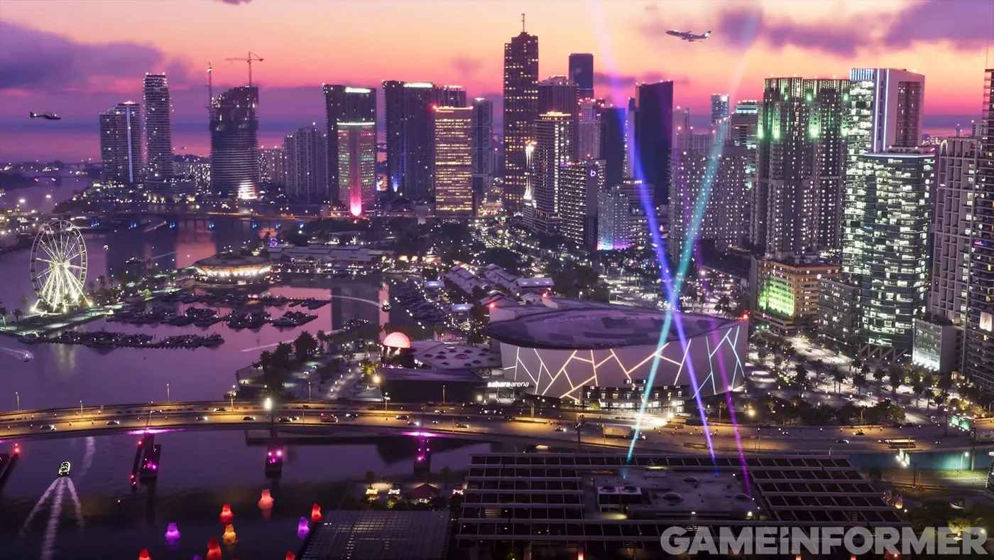 Urban scenery of Vice City from Grand Theft Auto 6 for comparison with the GTA London map.