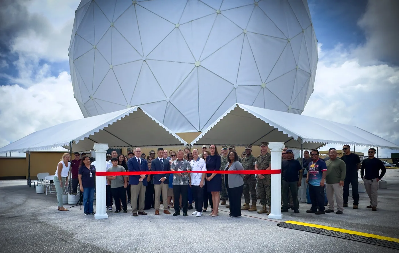 Officials gather for the Guam Remote Station restoration ceremony.