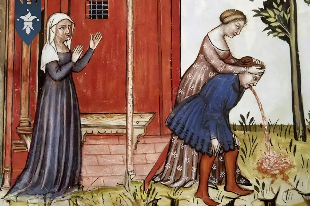 Medieval illustration used with Fitzpatrick's history of hangover cures.