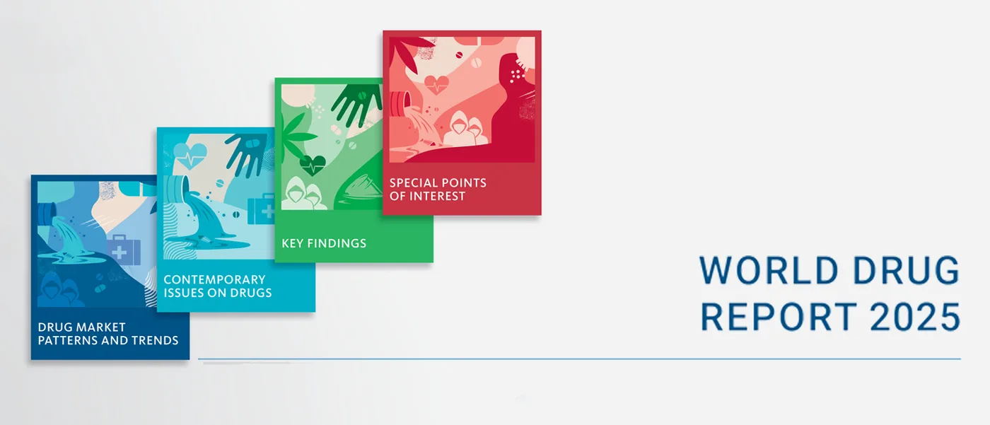 United Nations Office on Drugs and Crime presentation banner regarding international drug markets.
