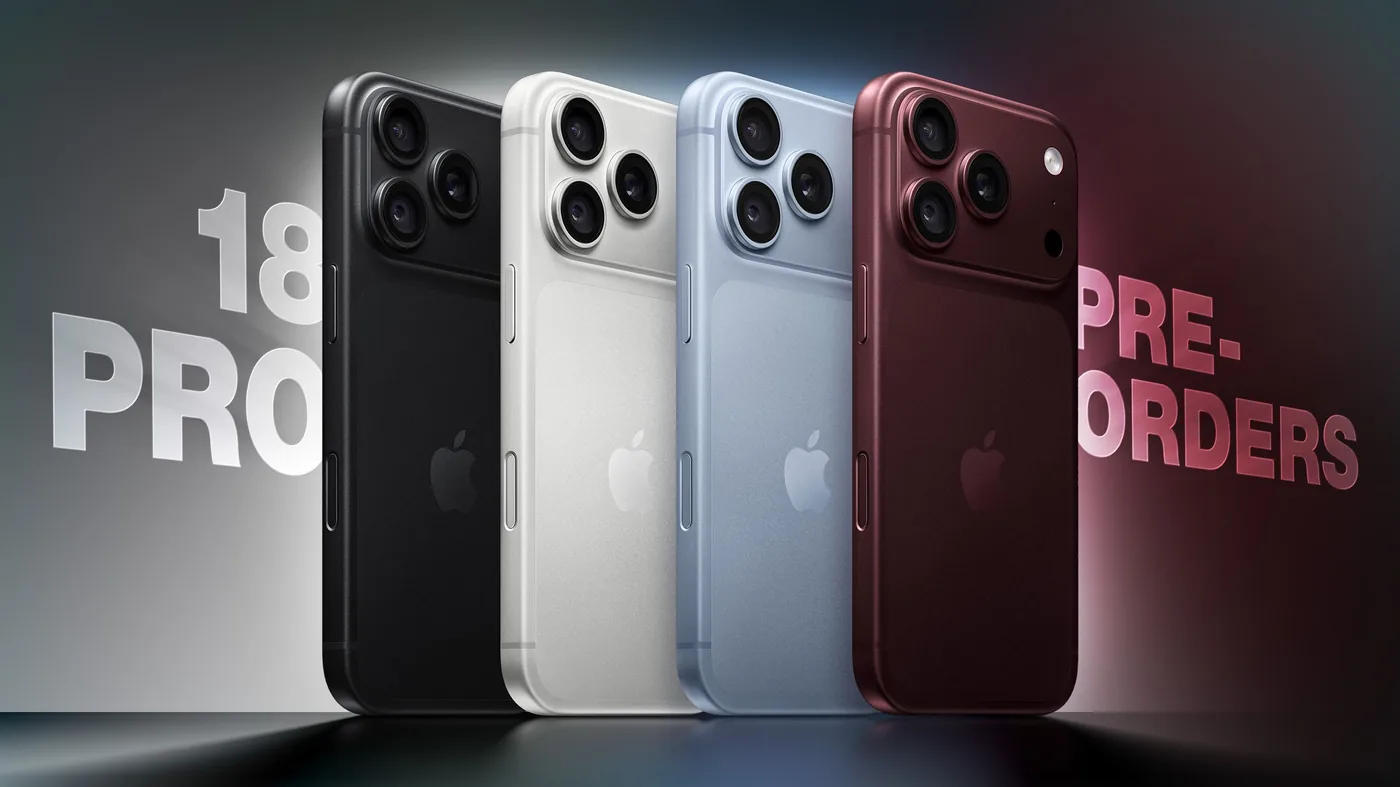 Promotional artwork from MacRumors announcing iPhone 18 Pro pre-orders opening worldwide.