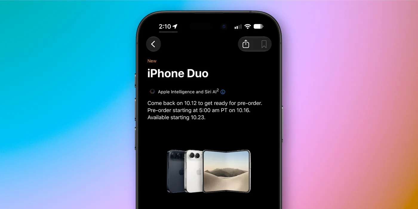 Promotional graphic outlining the schedule for iPhone Duo pre-orders and advance configuration.