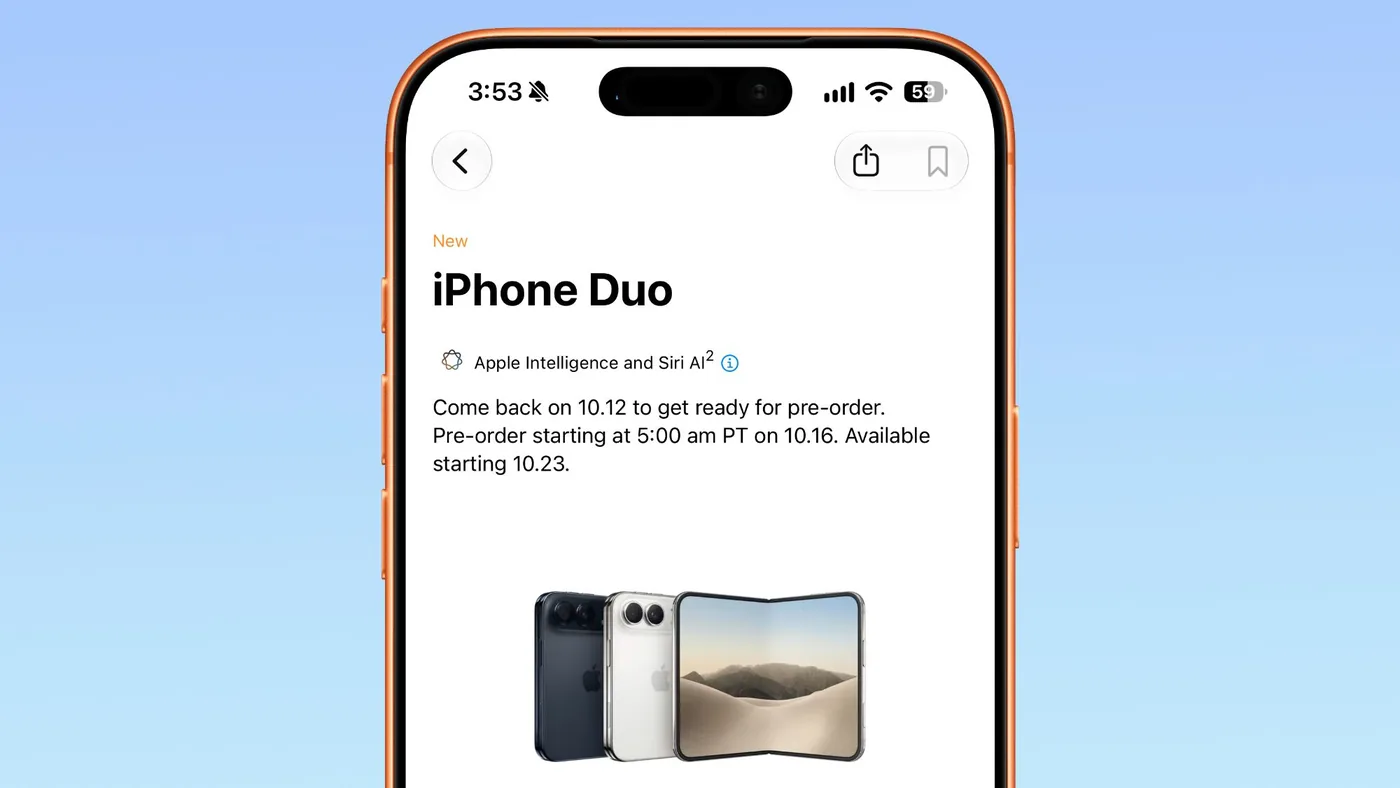 Apple storefront banner promoting pre-order preparation for the iPhone Duo.