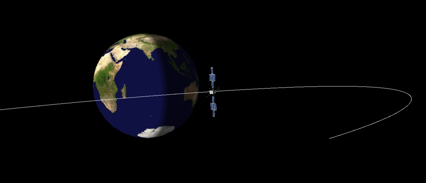 ESA flight trajectory diagram showing the Juice spacecraft approaching Earth for gravitational assistance.