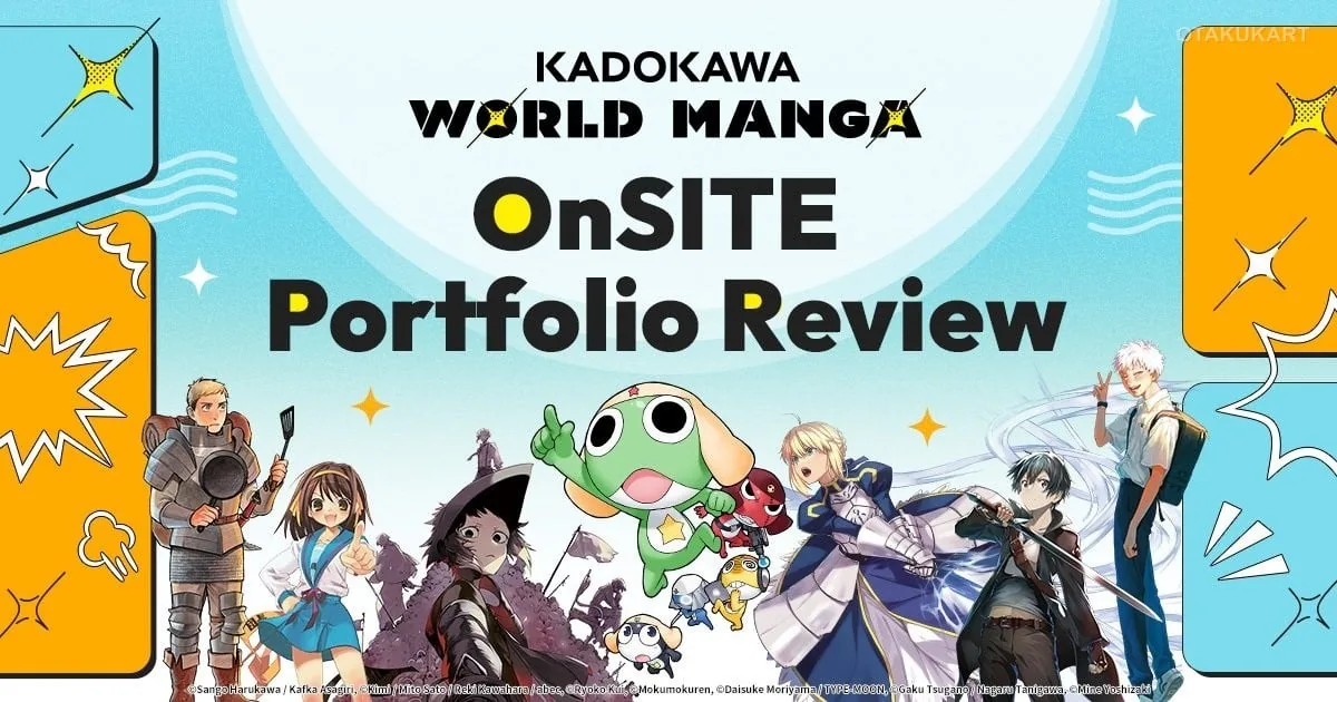 Official promotional graphic announcing the Kadokawa portfolio review program for Comic Paradise 2026 in Indonesia.