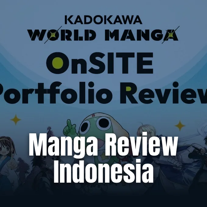 Official promotional graphic from Kadokawa announcing the OnSITE Portfolio Review workshop at Comic Paradise 2026 in Indonesia.