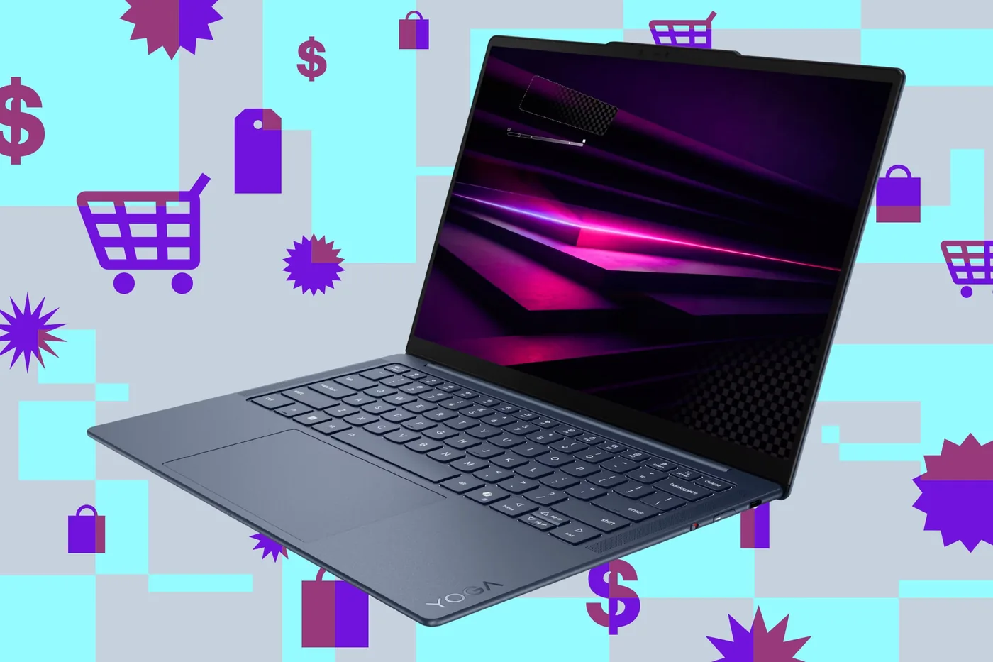 Promotional sale graphic featuring the Lenovo Yoga Slim 7x deal.