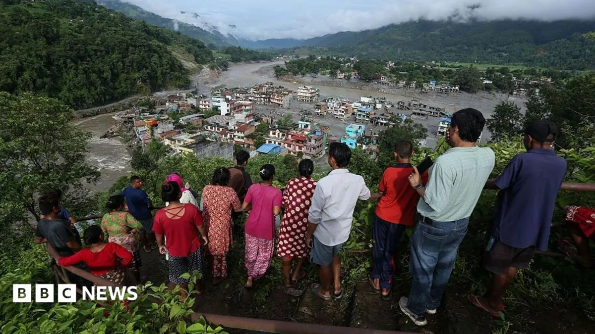 Flood destruction across settlements along the Himalayan border in Nepal.