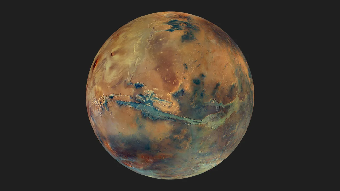Enhanced color view of the Martian surface celebrating the Mars New Year.