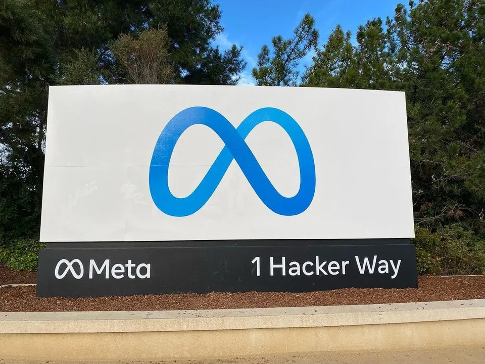 The Meta campus entrance sign highlighting corporate restructuring toward Meta enterprise AI software delivery.