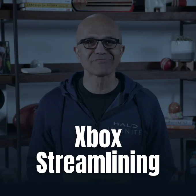Satya Nadella discussing Microsoft CEO Xbox restructuring during an executive broadcast.