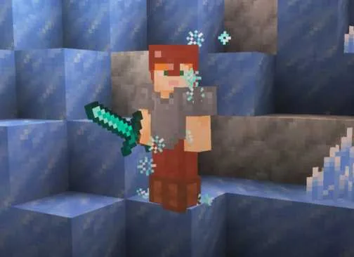 The stacking freezing status effect applied during combat encounters in the Minecraft Ice Caves.
