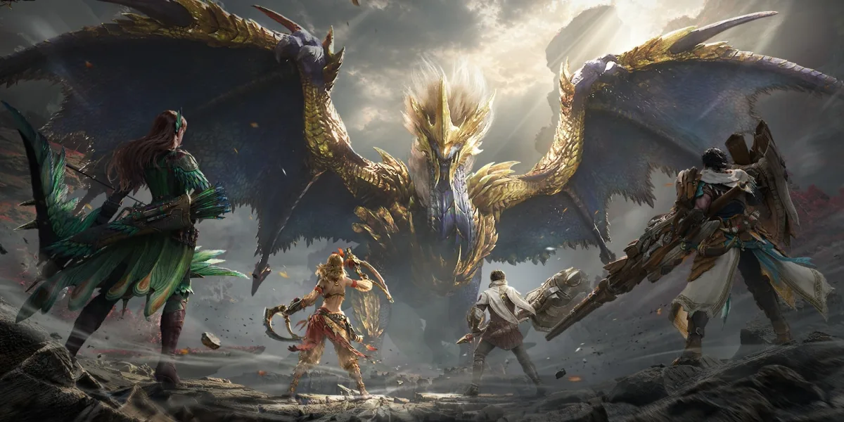 Official promotional logo banner for Monster Hunter Outlanders.