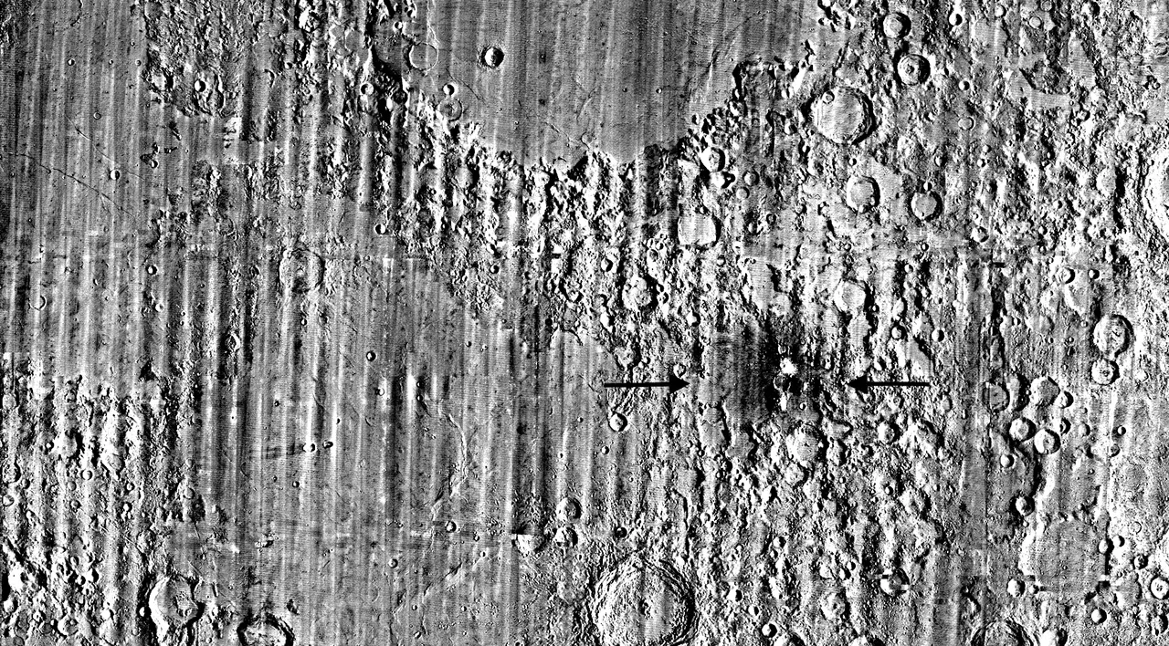 A computer visualization from the NASA moon orbiter mission showing orbital mapping data of the lunar surface.