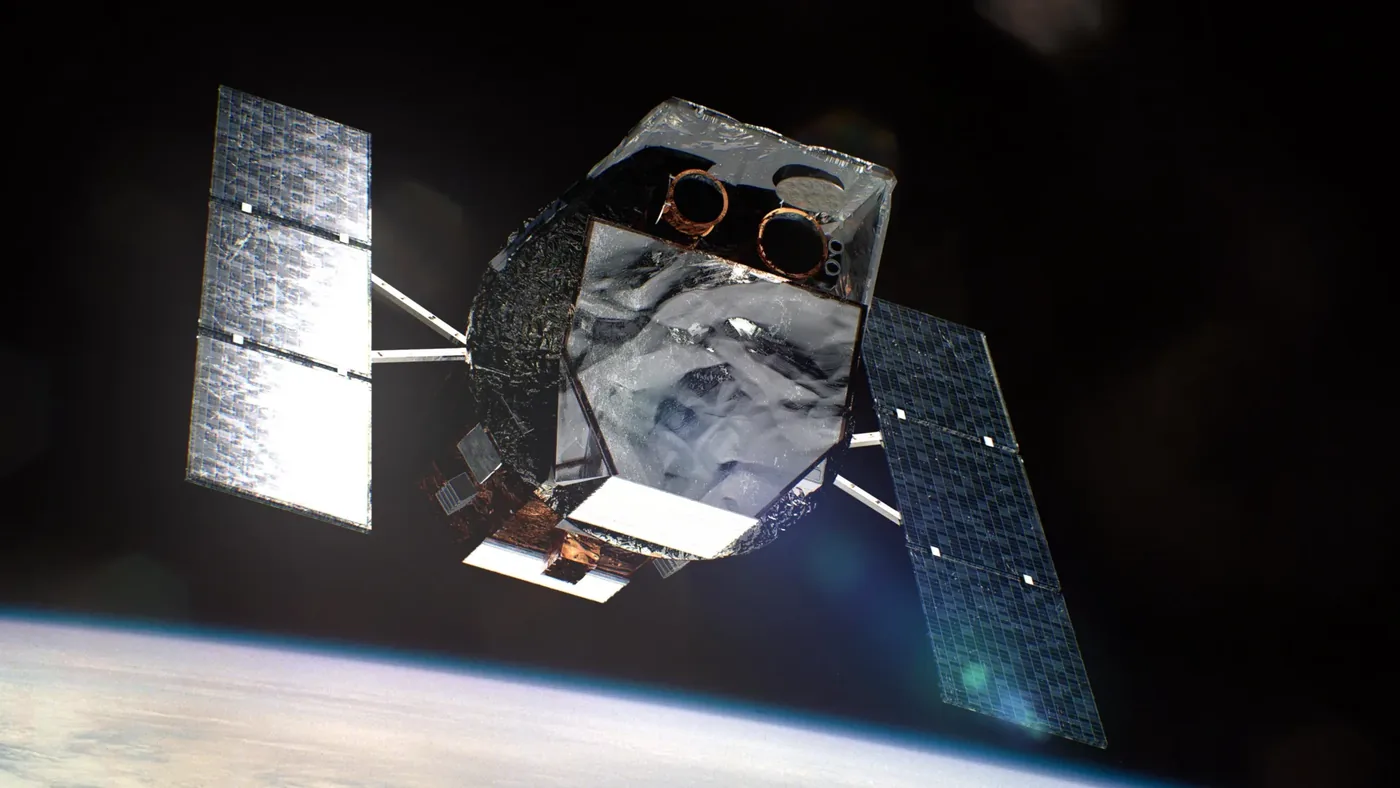 The NASA Swift telescope orbiting above Earth during its extended high-energy astrophysics mission.